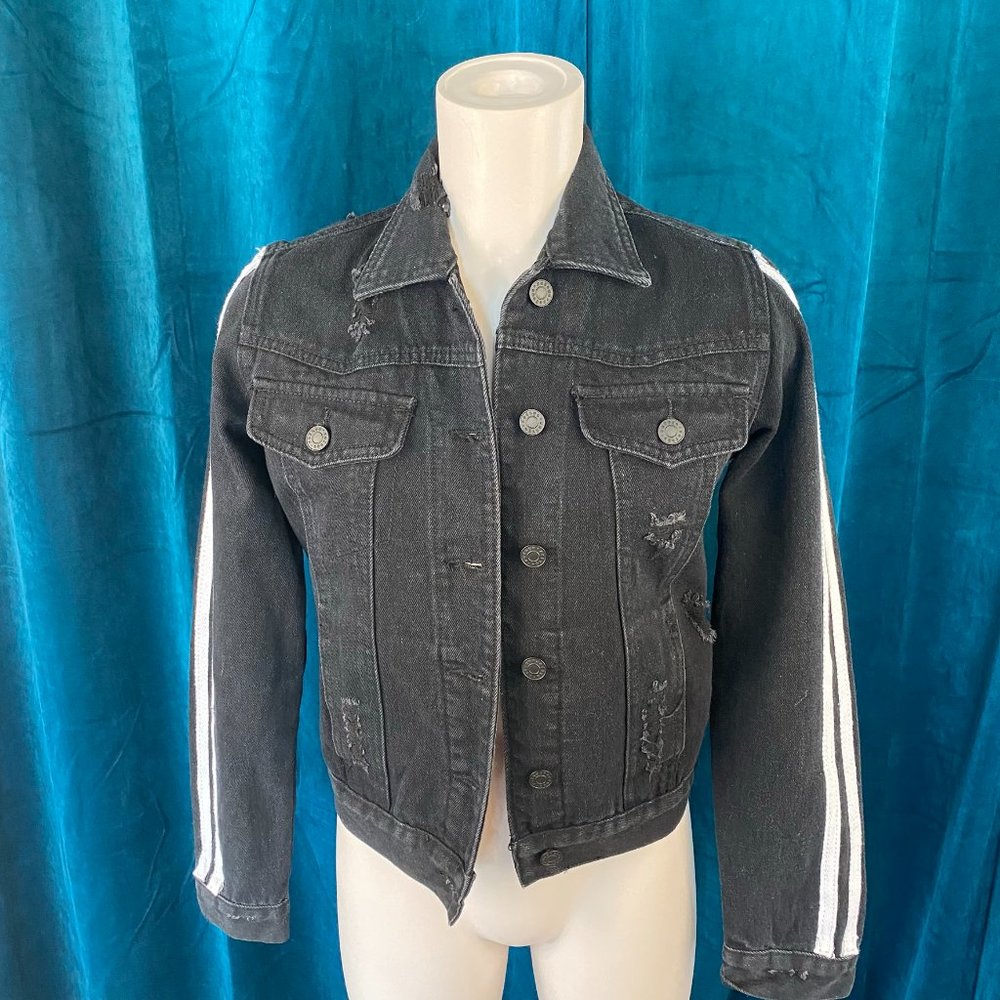 Daisy Lane Distressed 2 Striped Jean Jacket